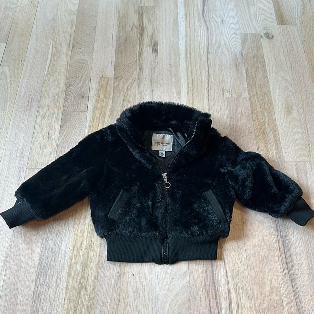 Fuzzy black toddler bomber jacket